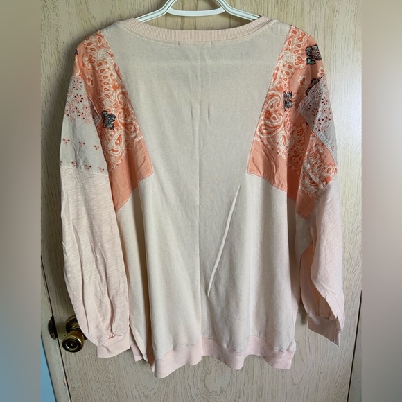 WE THE FREE by Free People Feelin' It Top Peach Mixed Fabric size Large READ - Picture 10 of 14